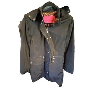 Betsey Johnson Black Polyester  Women's Hooded Trench Coat Size Small